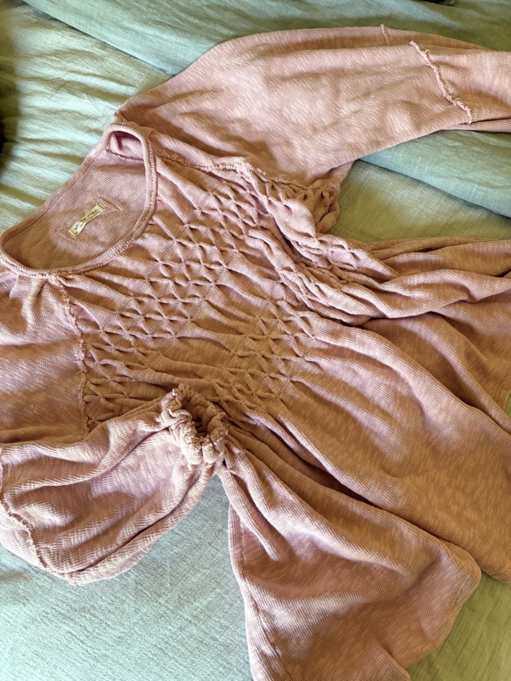 Free People Smocked Boho Babydoll Top